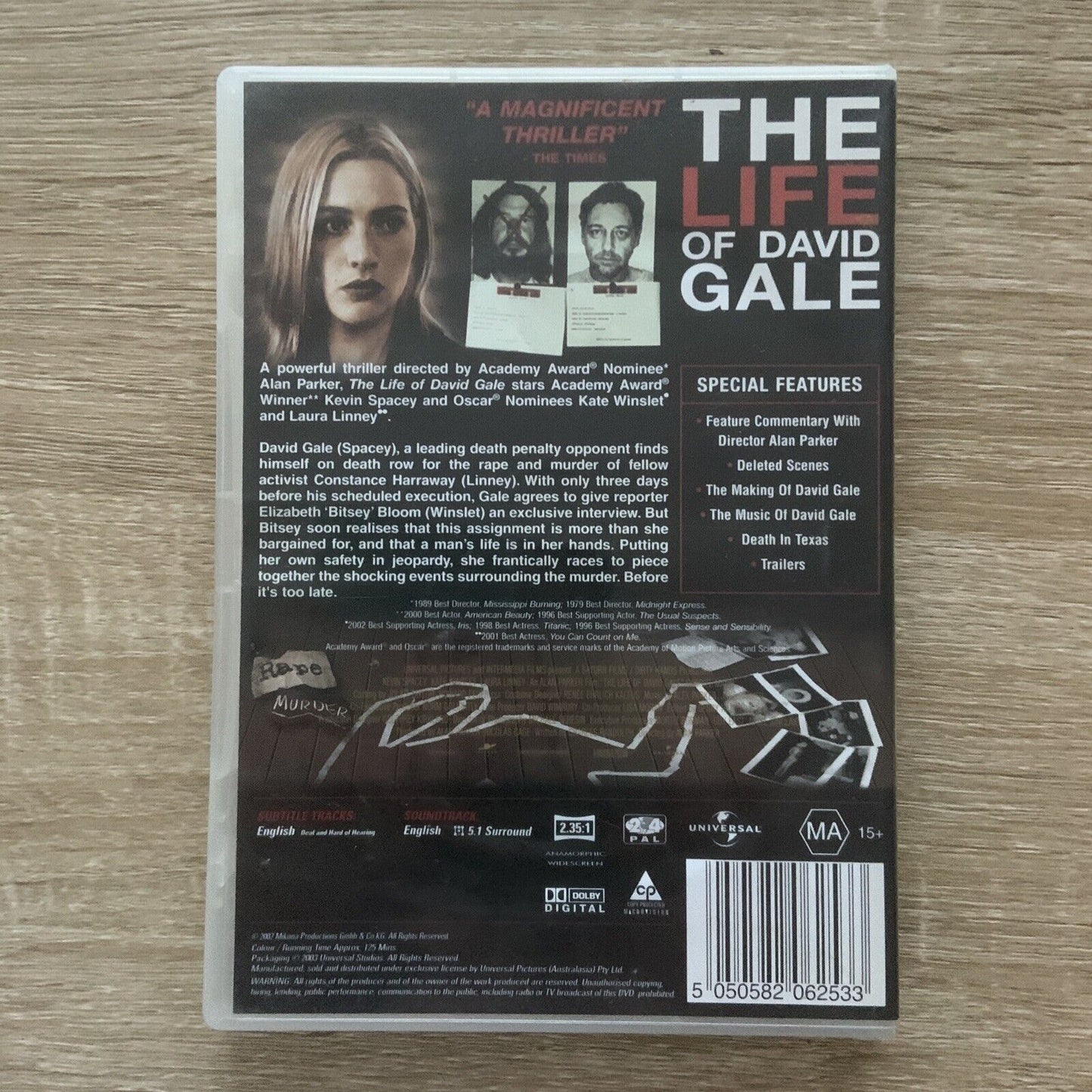 DVD THE LIFE OF DAVID GALE Kate Winslet Thriller R4 EX Blockbuster Rental