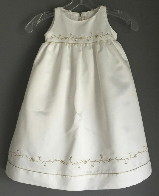 OUR SMALL WORLD Flower Girl Ivory Formal Gold Trim Dress Toddler Girl Size 2 NEW