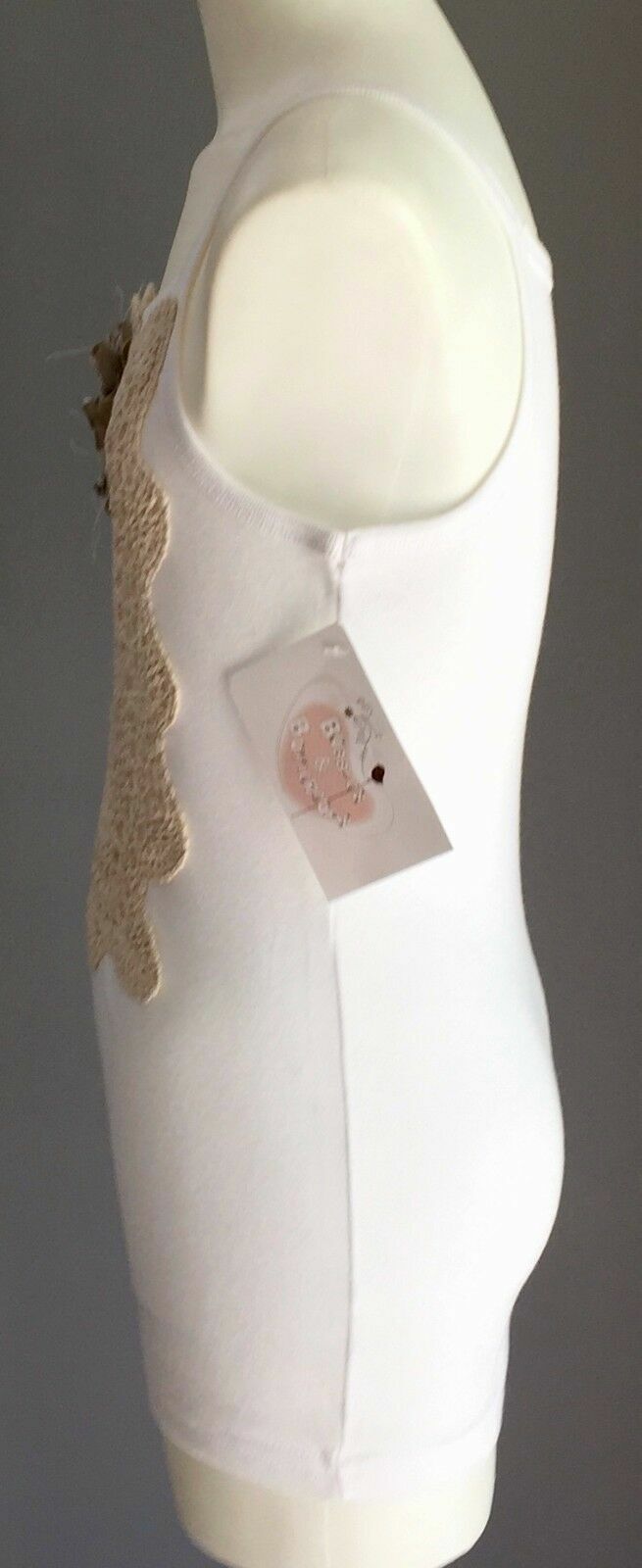 New Girls BUBBLES & BUTTERCUPS White Tank Top Beige Crochet Floral Trim Size 10