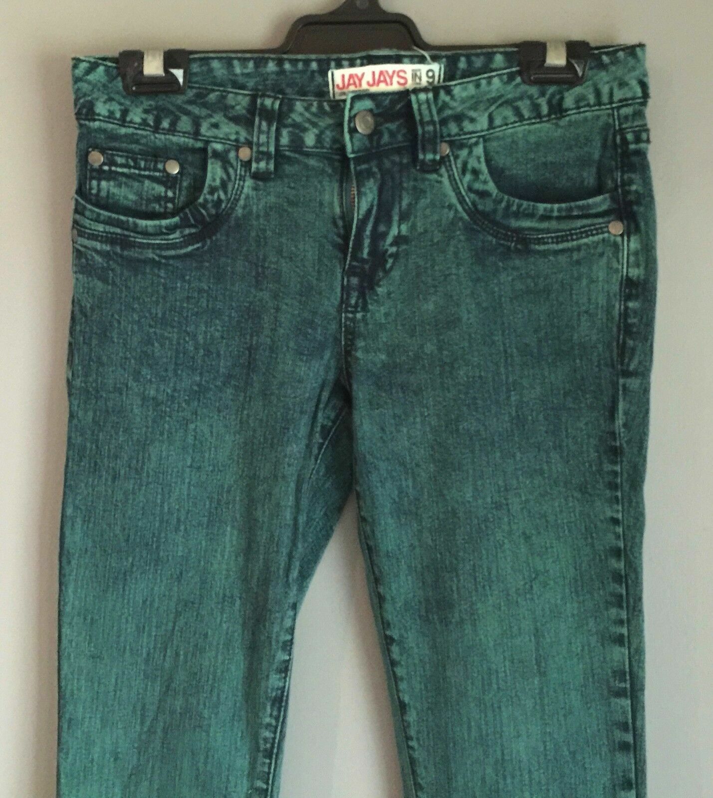 JAY JAYS Jeans Unique Green Wash Denim Skinny Leg Girls Size 9 Vintage Look