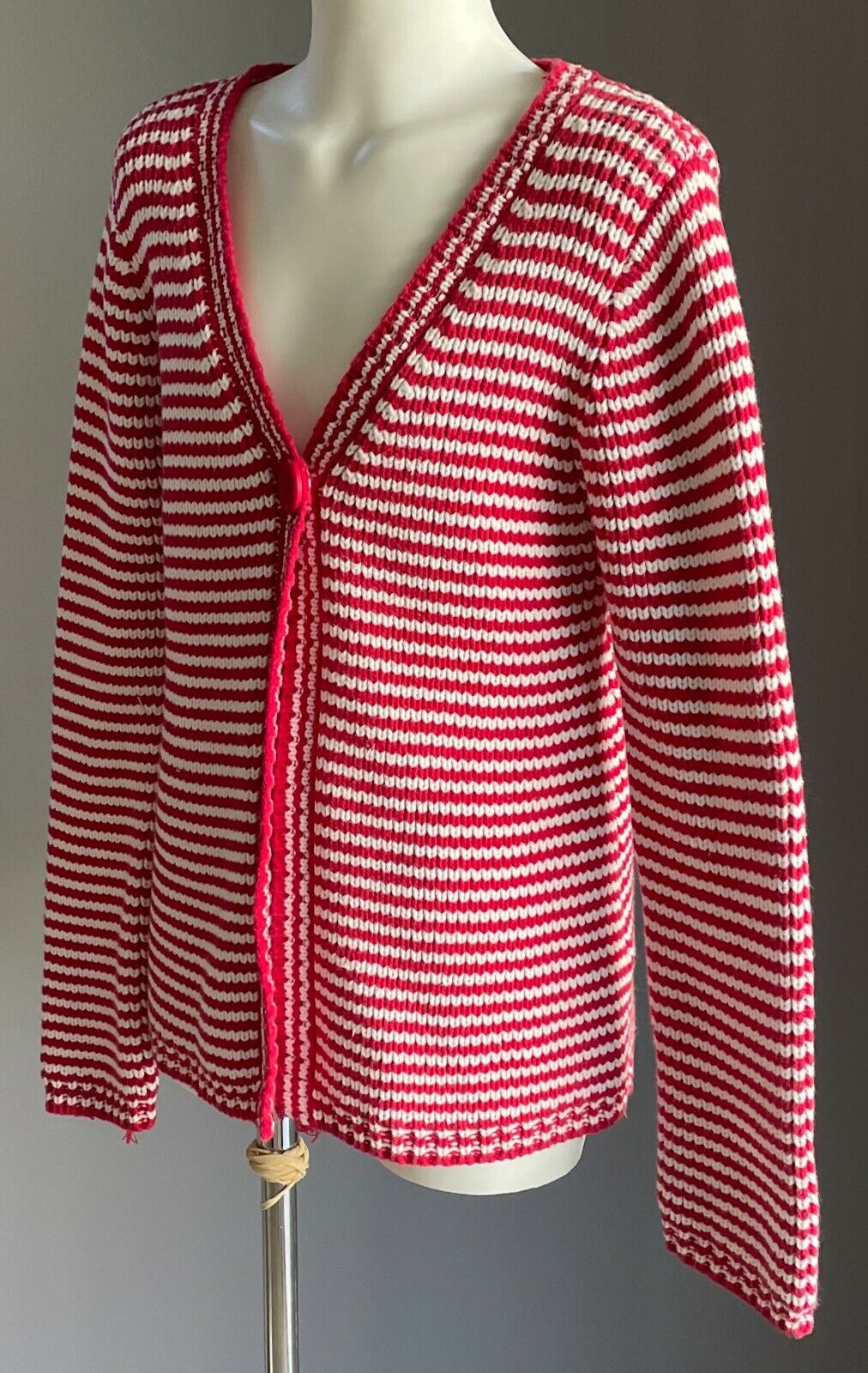 SEED Cardigan Red & White Chunky Cotton Knit Long Sleeve Girls Size 9 - 10