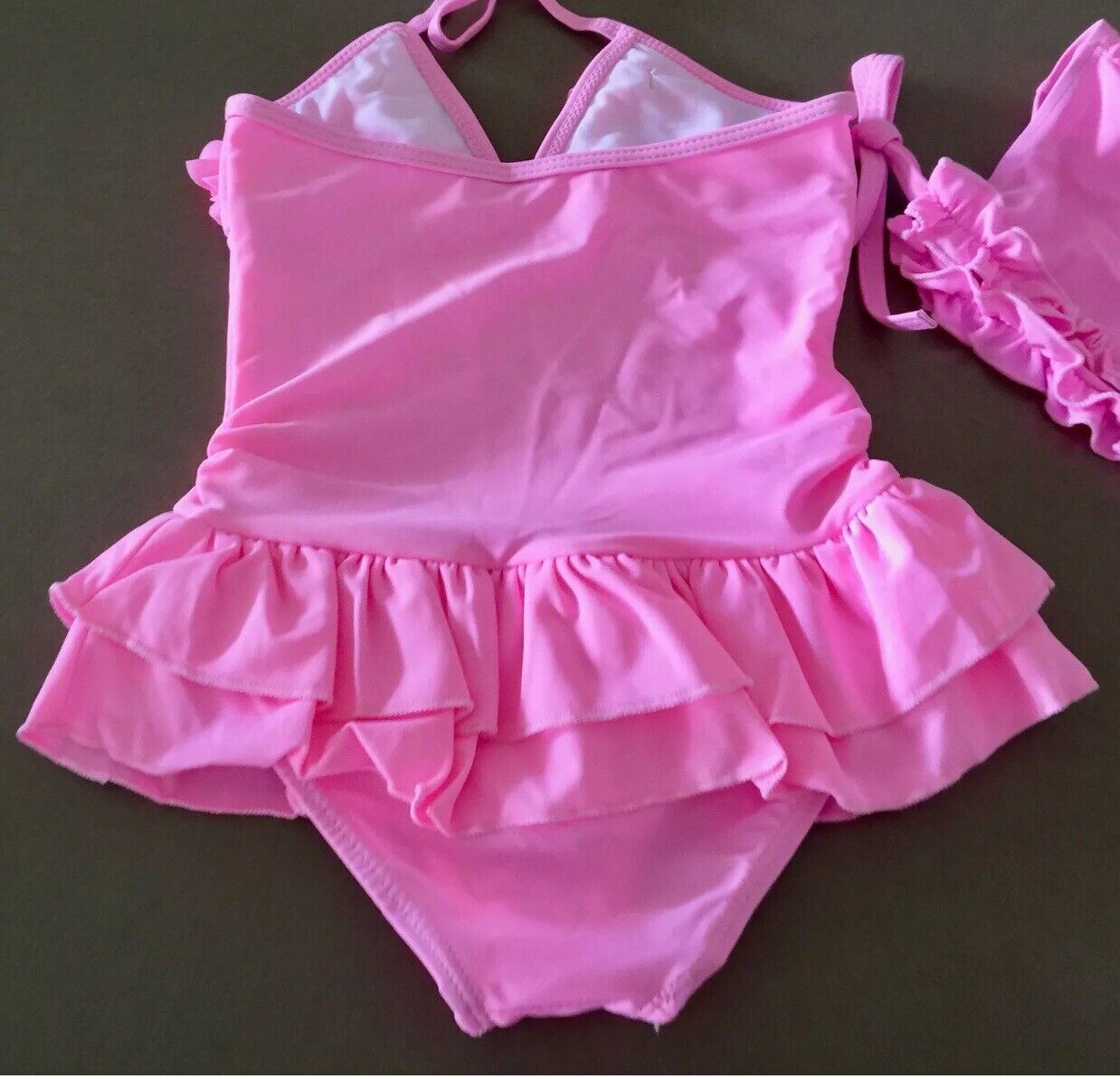 New Girls POPI AND TULIP One Piece Ruffle Pink Swimsuit & Swimming Bonnet 4 & 6