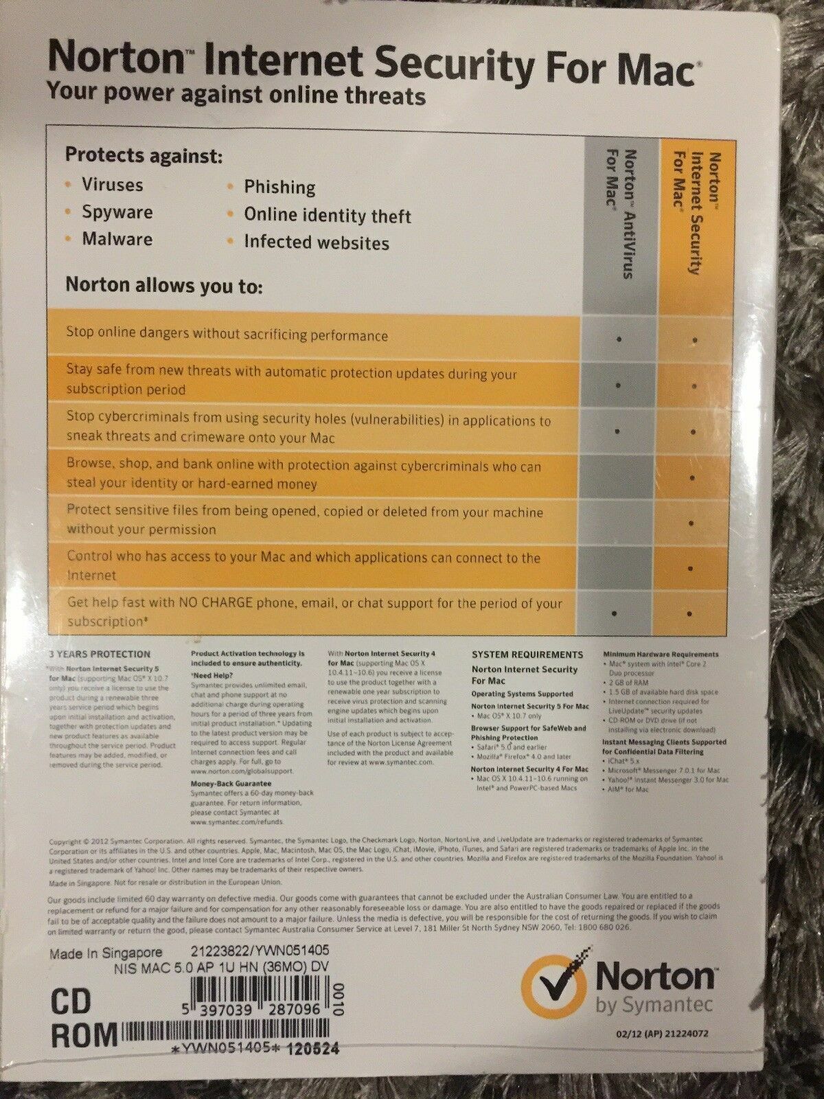 New SYMAANTEC NORTON INTERNET Security 3 Years Protection for 1 MAC Sealed