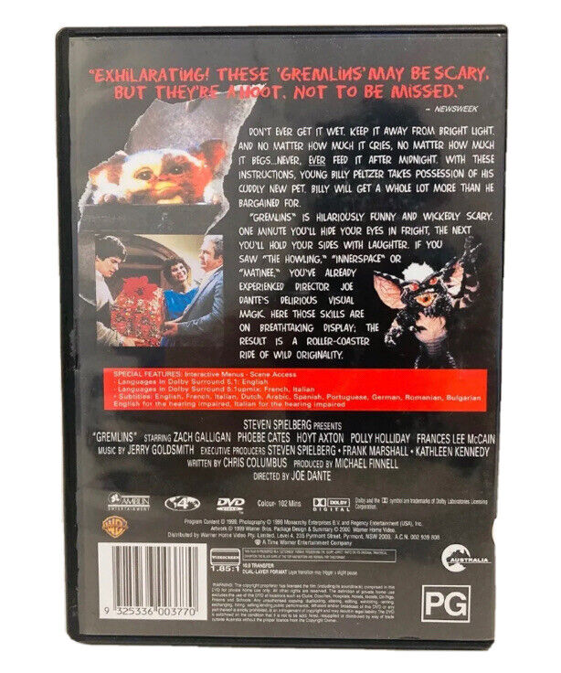 DVD GREMLINS Family Movie 1984  Spielberg Zach Galligan Phoebe Cates Sealed NEW