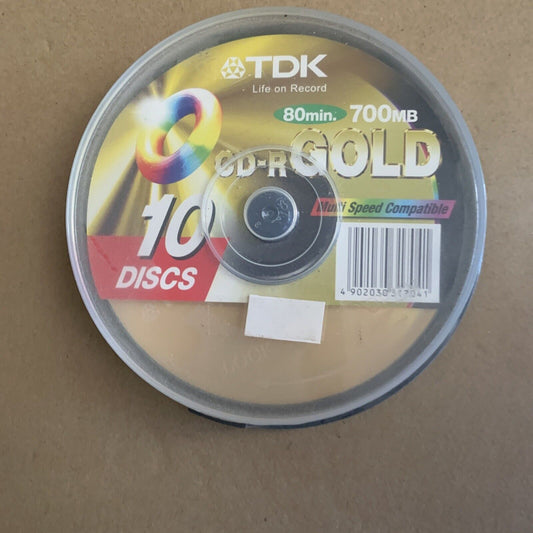 New BLANK 10x TDK GOLD Multi Speed Compatable 700MB 80Min CD-R Spindle Case Seal