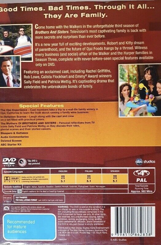 DVD BROTHERS & SISTERS Complete Third Season 3 AUS TV Series 6 Disc Sealed NEW