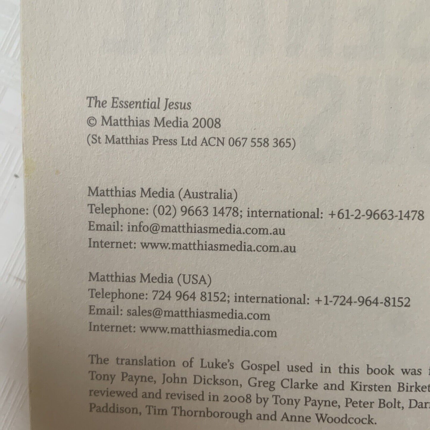 THE ESSENTIAL JESUS Read the Gospel of Jesus for Yourself by Mathias Media Aust