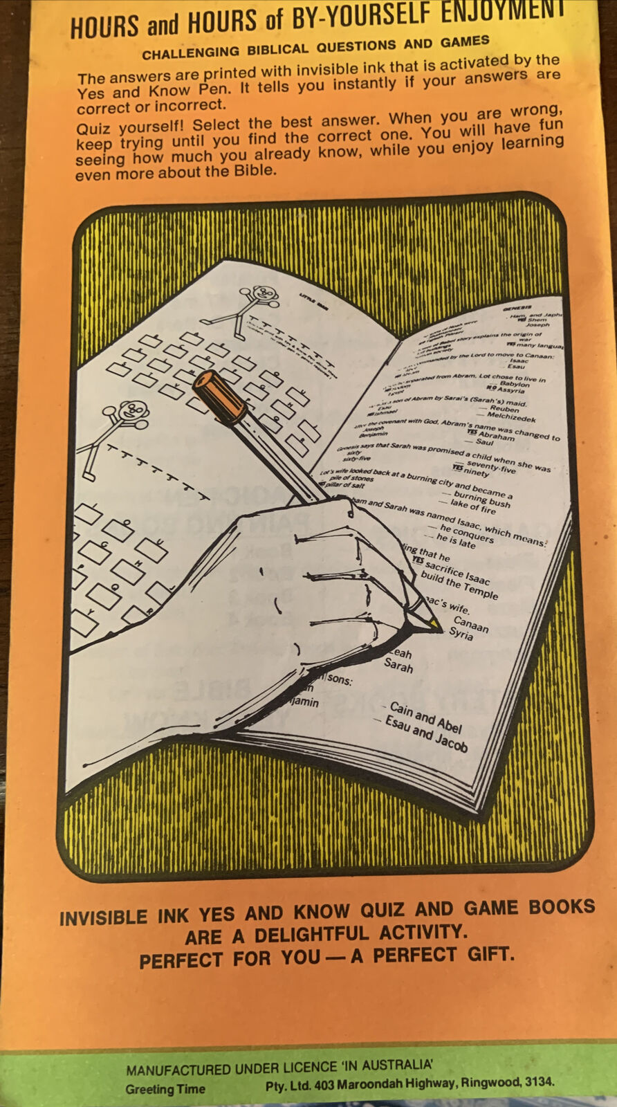 GREETING TIME Yes & Know BIBLE The Old Testament 1980 Quiz 100’s Q’s & Game Book