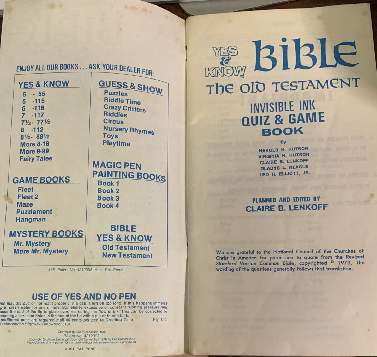 GREETING TIME Yes & Know BIBLE The Old Testament 1980 Quiz 100’s Q’s & Game Book