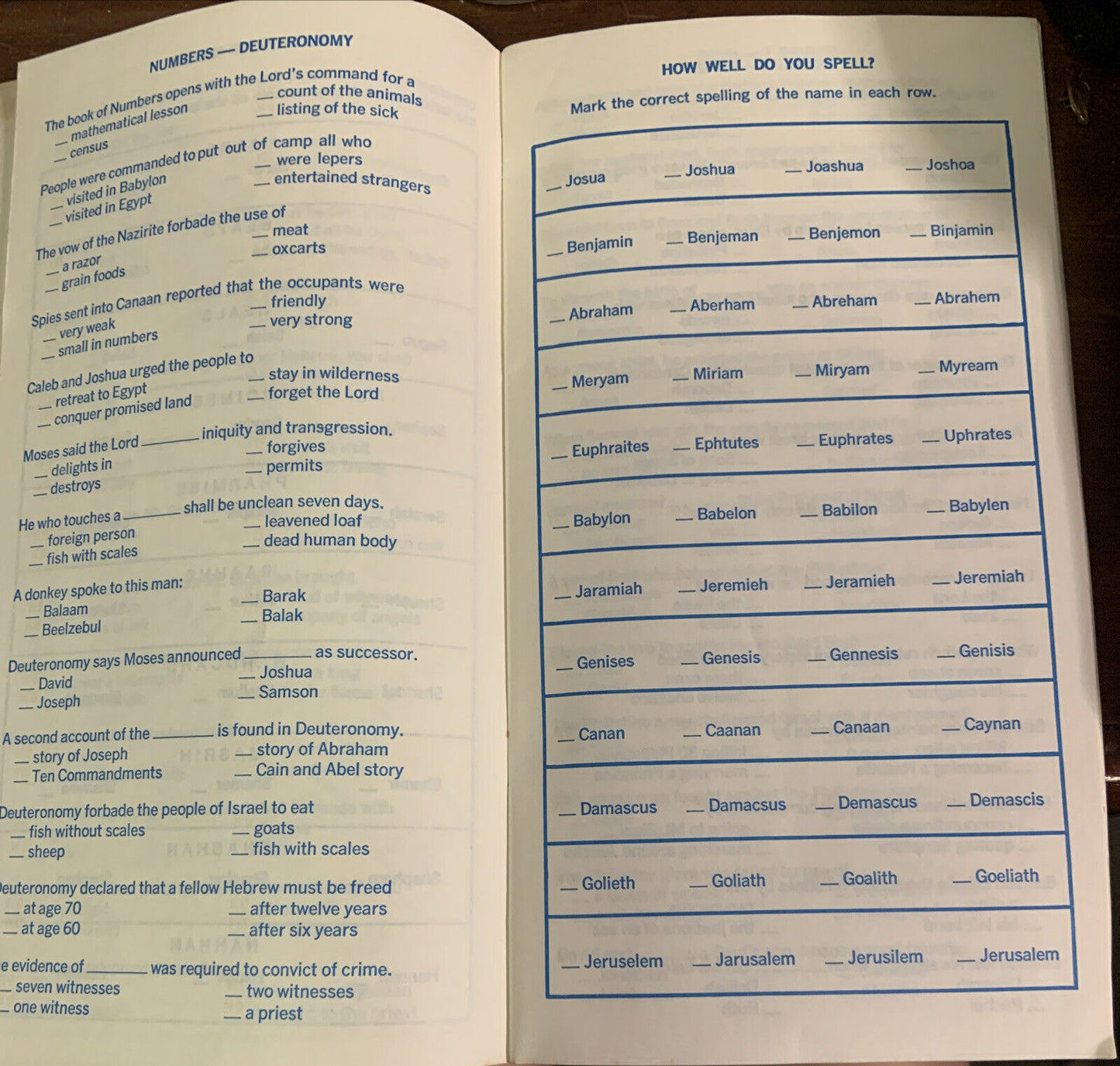 GREETING TIME Yes & Know BIBLE The Old Testament 1980 Quiz 100’s Q’s & Game Book