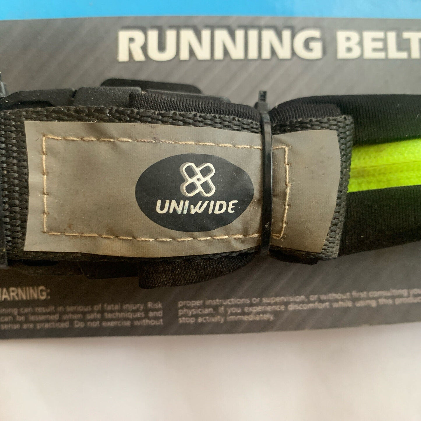 Uniwide RUNNING BELT Black Blue Reflective Stretch Belt Bag 2 Pouch Water Resist