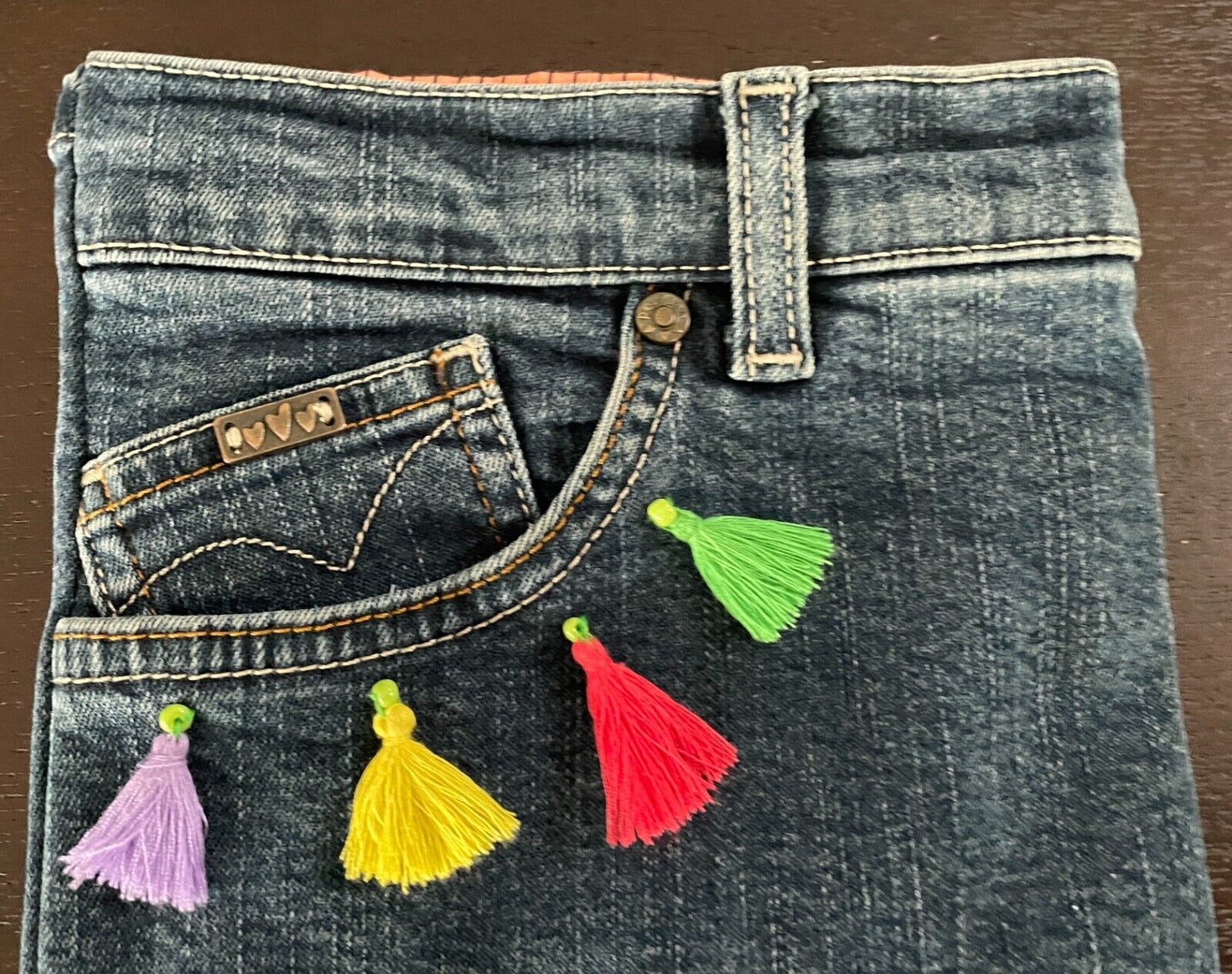 Girls Blue DENIM PURSE Jeans Pouch W Tassel Trim Pocket 18.5cm W x 25cm H Cute