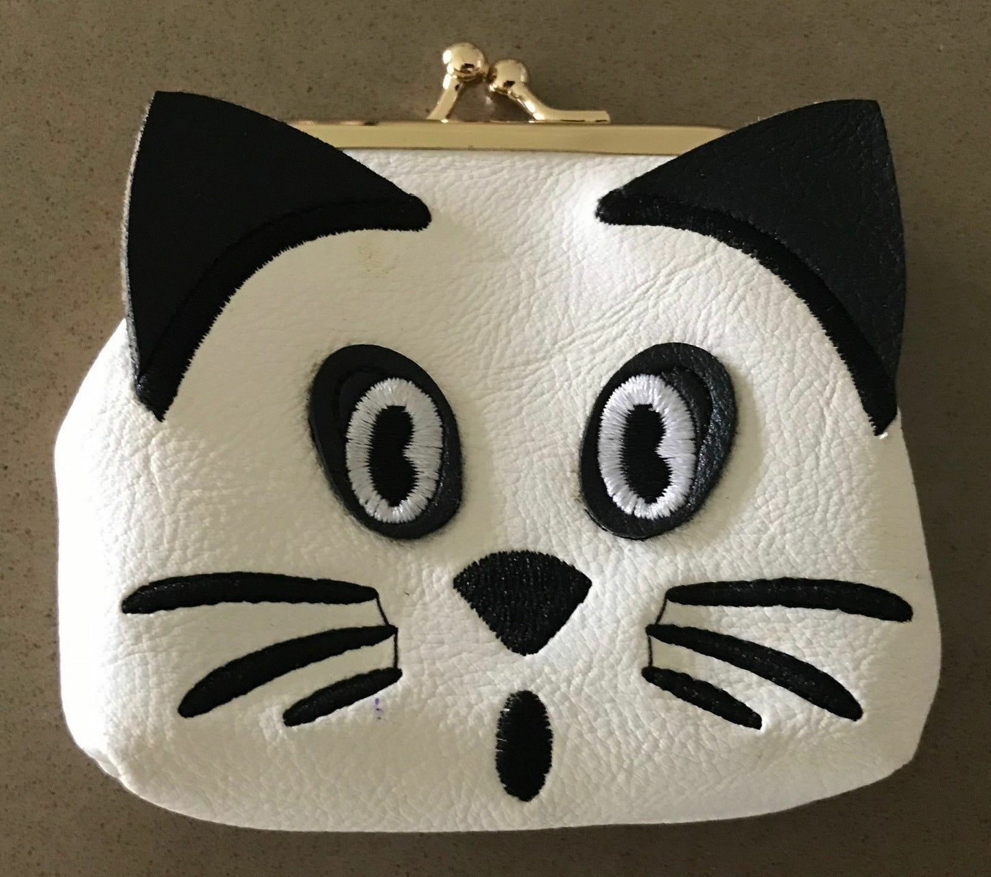 CAT FACE Coin Purse BLUEBIRD Strandbags White & Black Faux Leather Super Cute