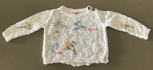 NEXT White & Ivory Long Sleeve Cotton Sweater w Motifs Infant Size 9 12 months