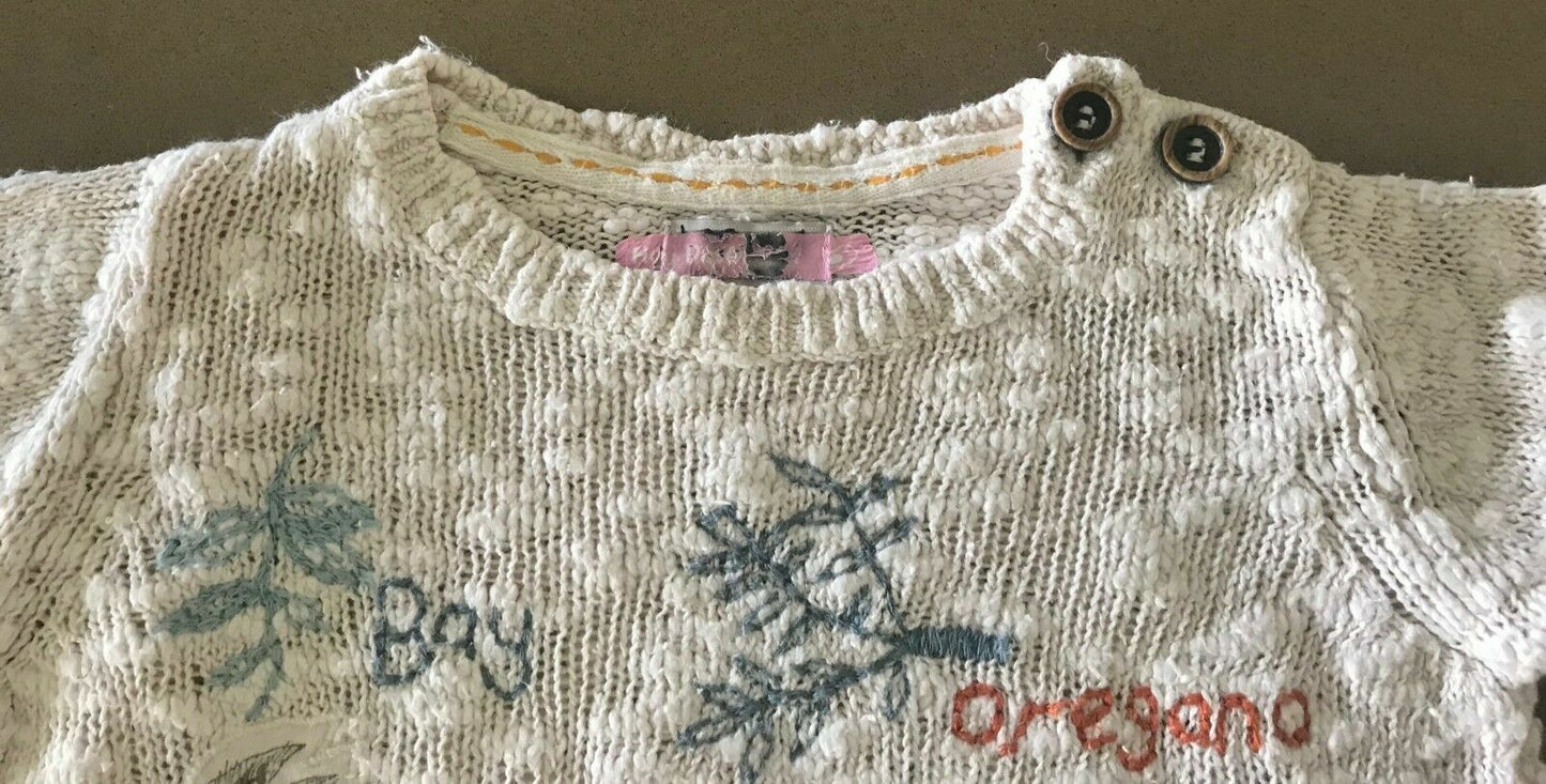 NEXT White & Ivory Long Sleeve Cotton Sweater w Motifs Infant Size 9 12 months