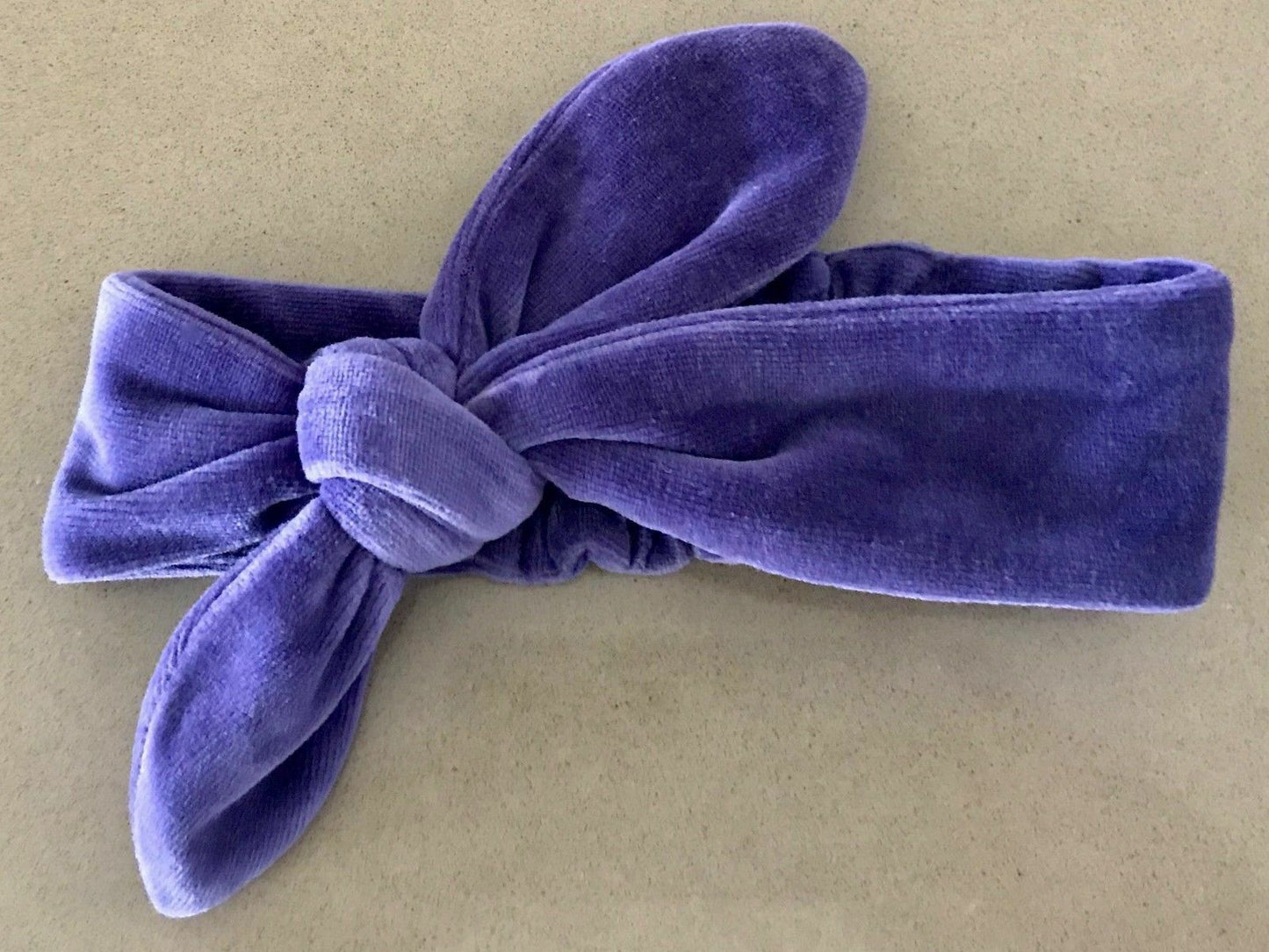PUMPKIN PATCH Headband Purple Velvet Bow Tie Soft Shirred Elastic Stretch