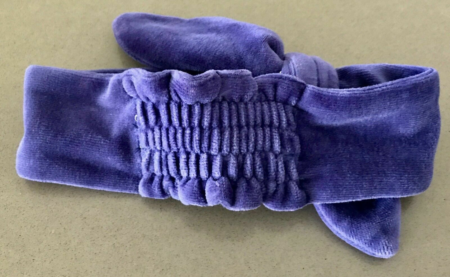 PUMPKIN PATCH Headband Purple Velvet Bow Tie Soft Shirred Elastic Stretch