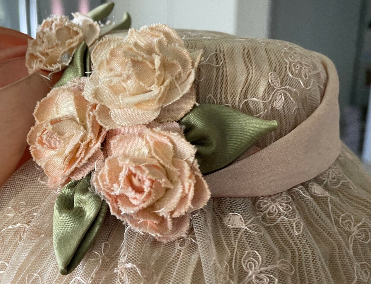Vintage WAYNE M KLESKI Collectable Ornamental Sun Hat Lace Flower RibbonTrim NEW