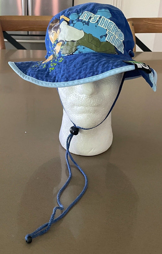Unisex Kids BEN 10 Bucket Hat Blue & Multicolour Print Drawstring Size 7 - 10