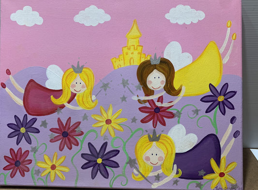 Original Painting PRINCESS FAIRY Julie Allen 2008 Castle Crown Untitled Acrylic