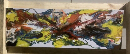 Original Painting Art ABSTRACT SWIRLS Timber Frame Box Oil On Water Decor
