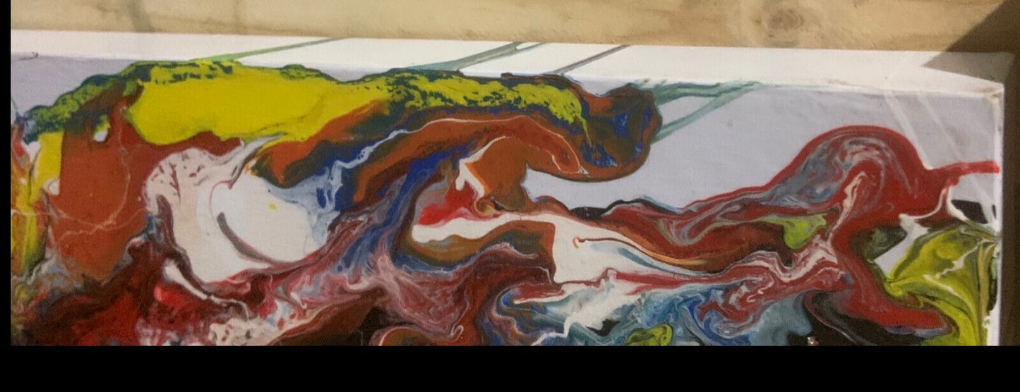 Original Painting Art ABSTRACT SWIRLS Timber Frame Box Oil On Water Decor