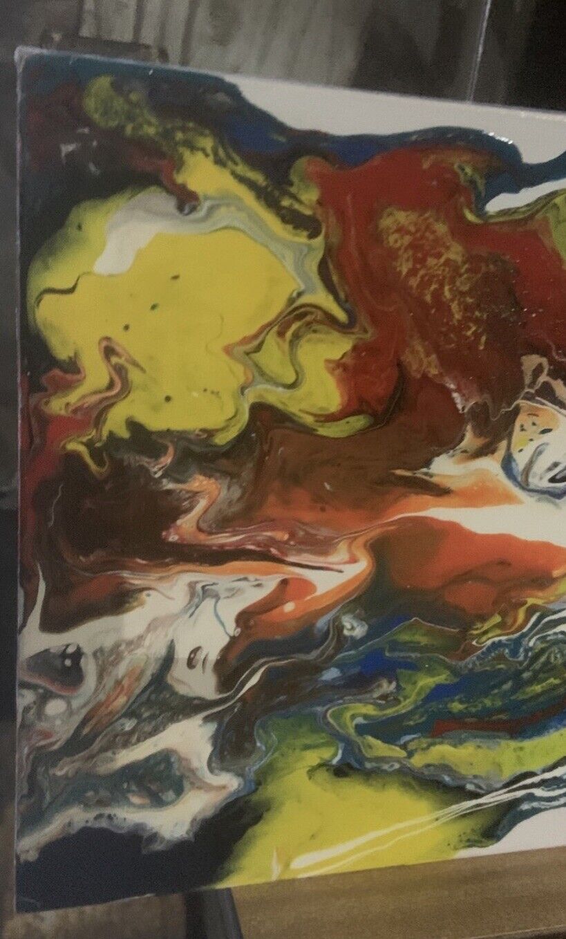 Original Painting Art ABSTRACT SWIRLS Timber Frame Box Oil On Water Decor
