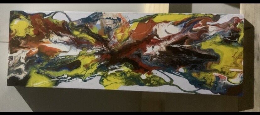 Original Painting Art ABSTRACT SWIRLS Timber Frame Box Oil On Water Decor