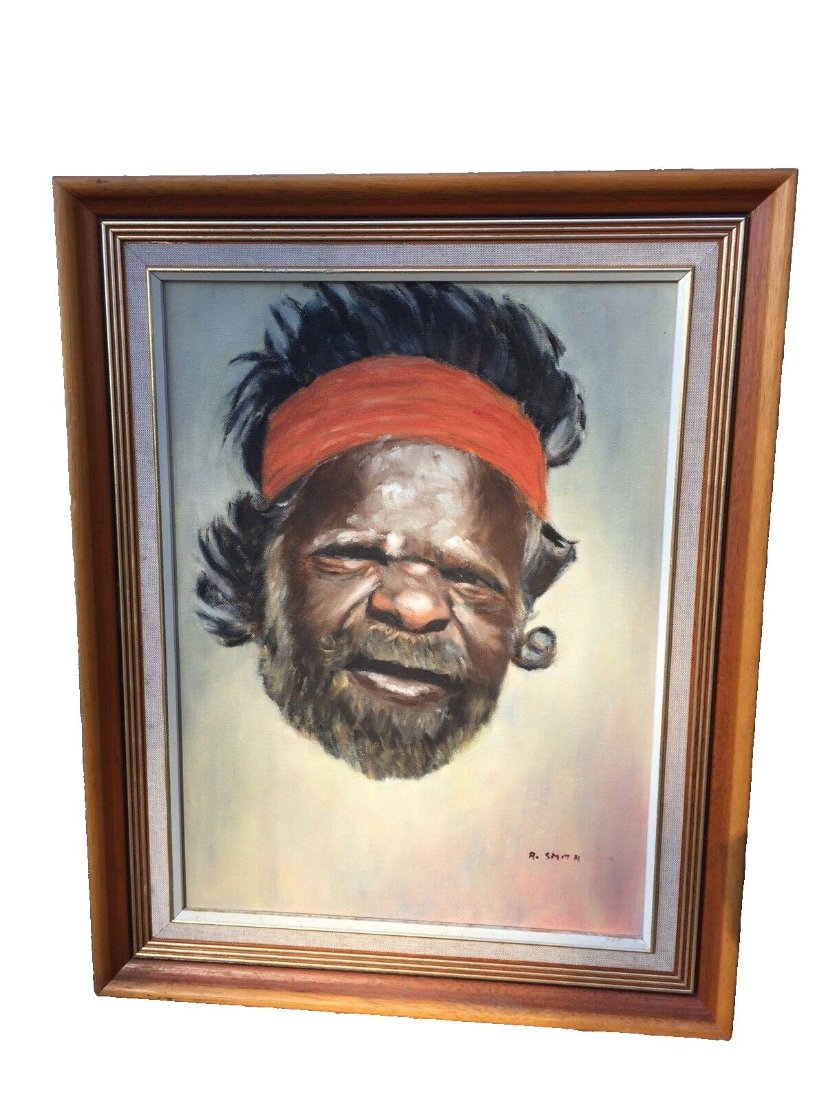 Original Painting ABORIGINAL PORTRAIT by R SMITH 40x50cm Indigenous Art
