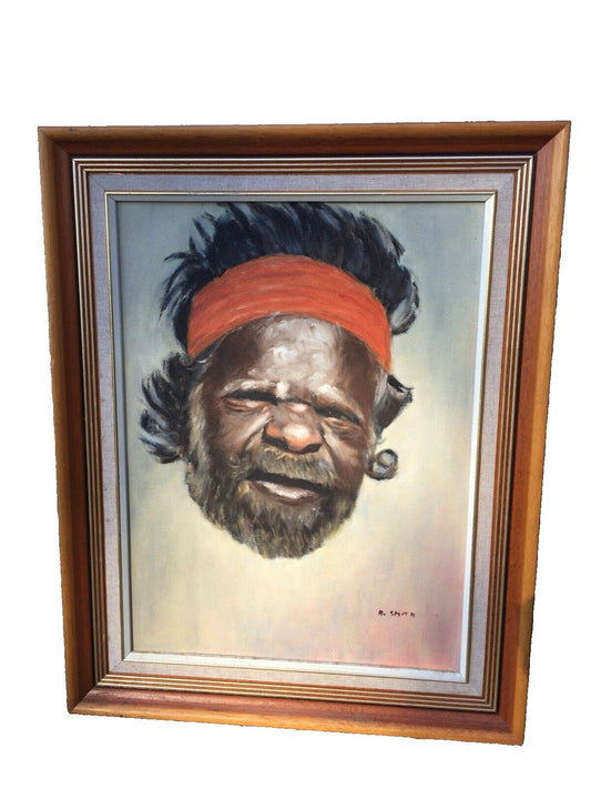 Original Painting ABORIGINAL PORTRAIT by R SMITH 40x50cm Indigenous Art