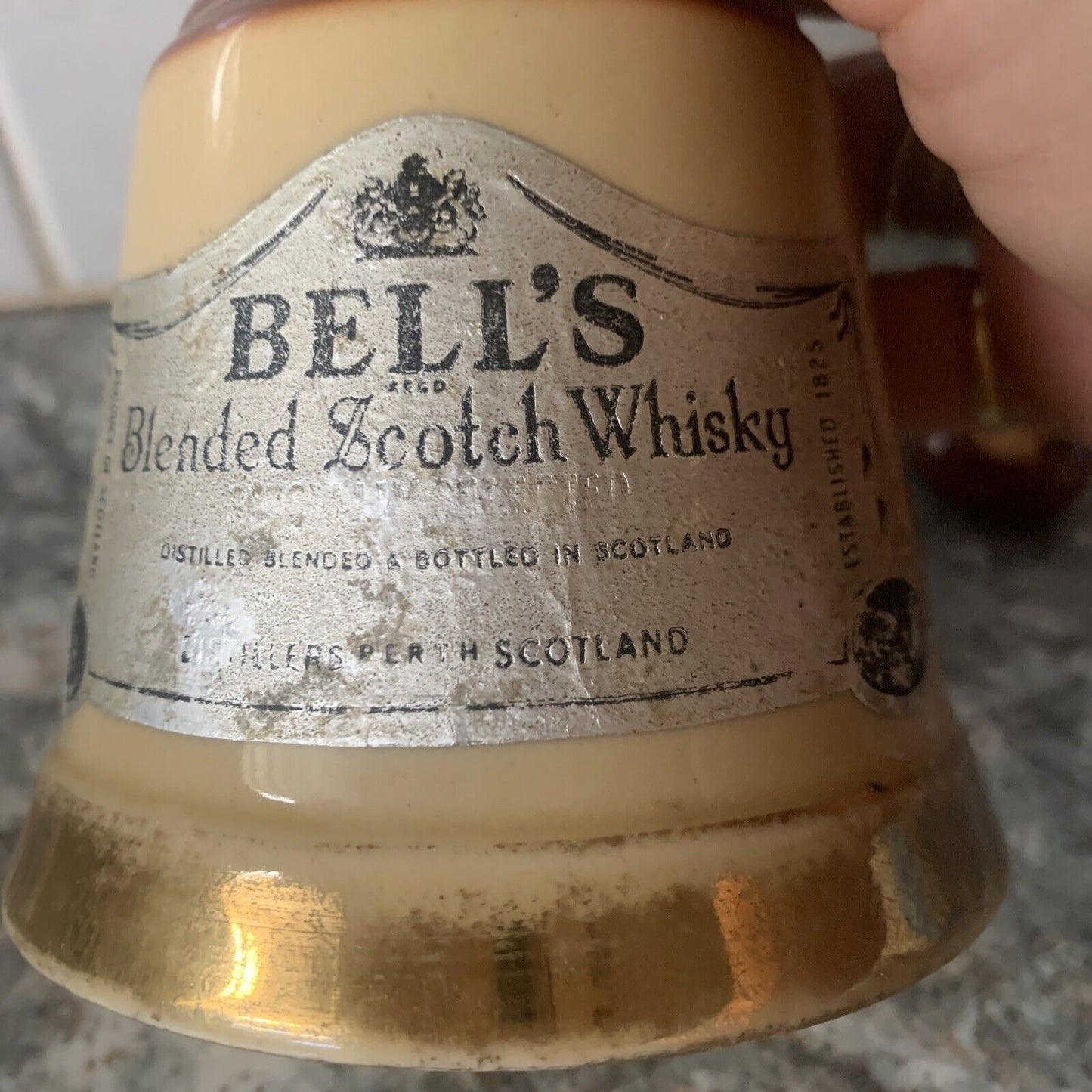 WADE Bells Scotch Whisky Bottle Perth Scotland Decanter Ceramic Empty 1970s