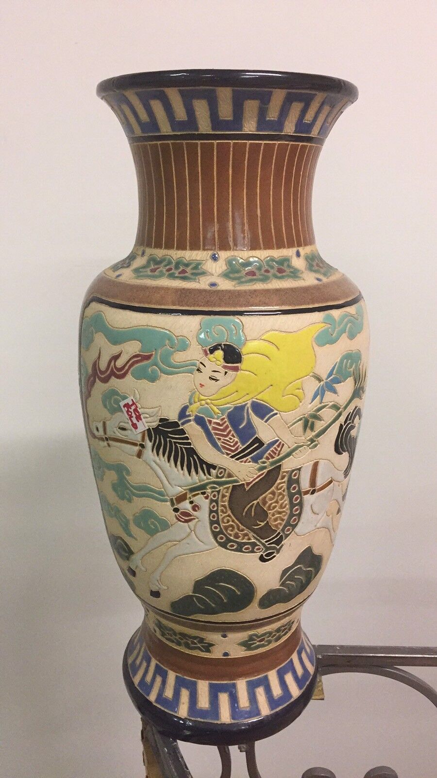 Vintage Retro Japanese Satsumo Style Glazed Heirloom 44cm Tall Vase CERAMIC URN