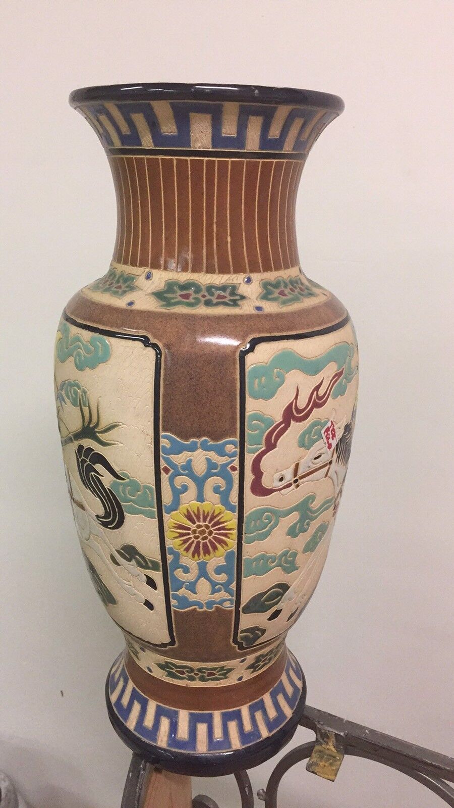 Vintage Retro Japanese Satsumo Style Glazed Heirloom 44cm Tall Vase CERAMIC URN