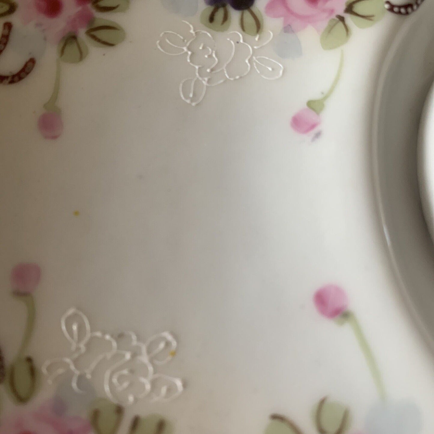 Vintage CANDLE HOLDER Ceramic Floral Gilded  6.5cm Pillar Side Plate w Handle