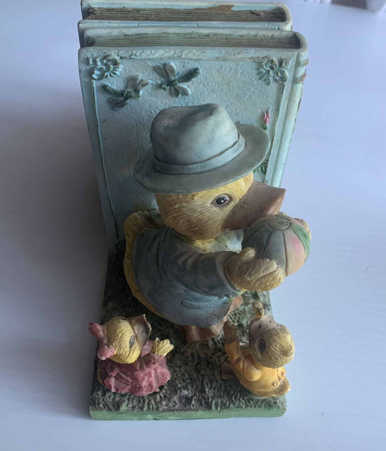 Vintage BOOKENDS Pair 1980s DUCKS Ornamental Ceramic  Kitsch FIGURINES Family