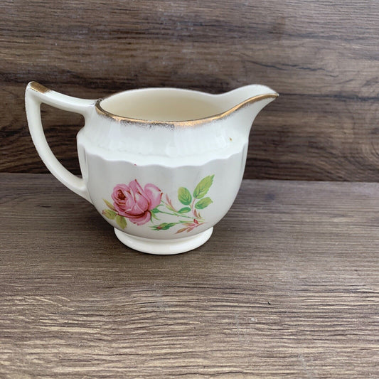 SWINNERTONS Jug Luxor Vellum Off White  Floral Pink Rose Gold Rim Vintage 1940s