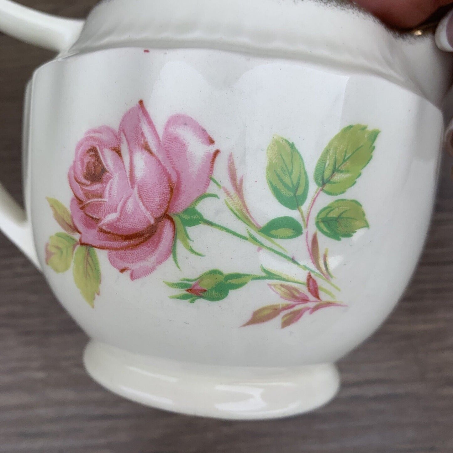 SWINNERTONS Jug Luxor Vellum Off White  Floral Pink Rose Gold Rim Vintage 1940s