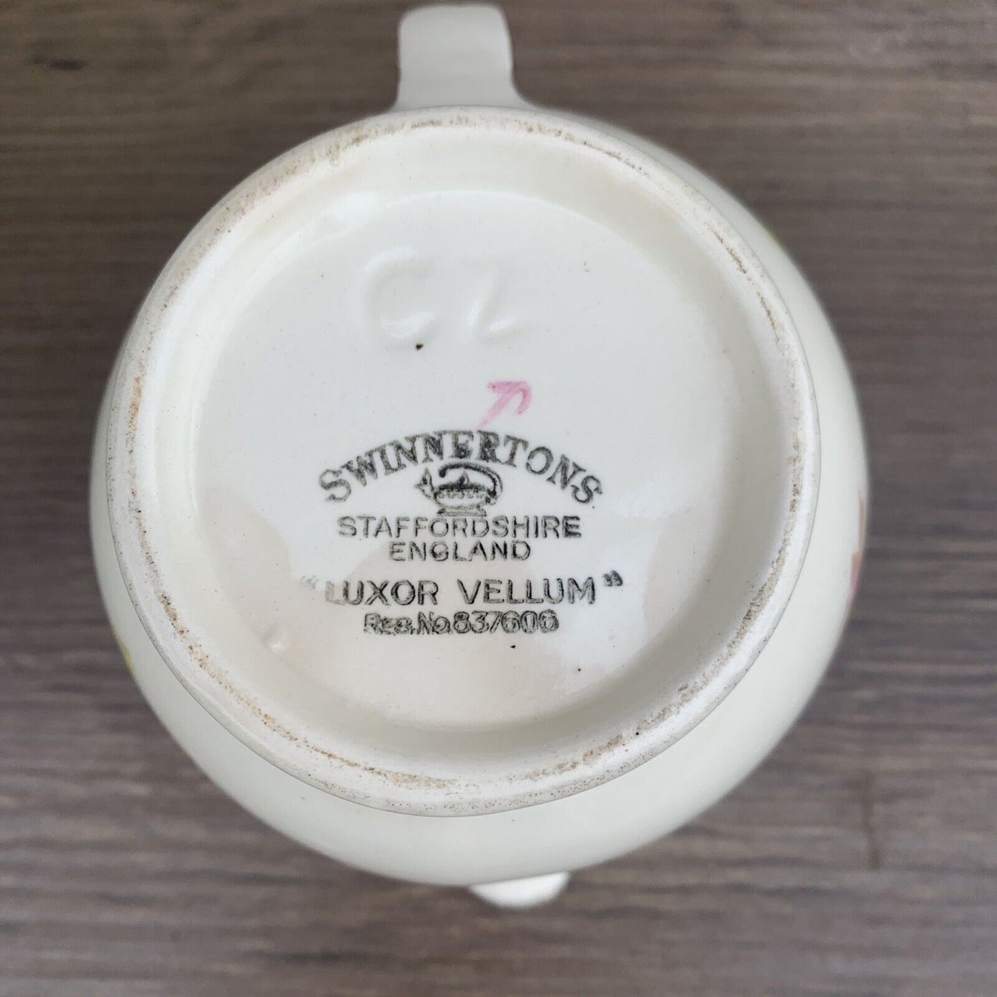 SWINNERTONS Jug Luxor Vellum Off White  Floral Pink Rose Gold Rim Vintage 1940s