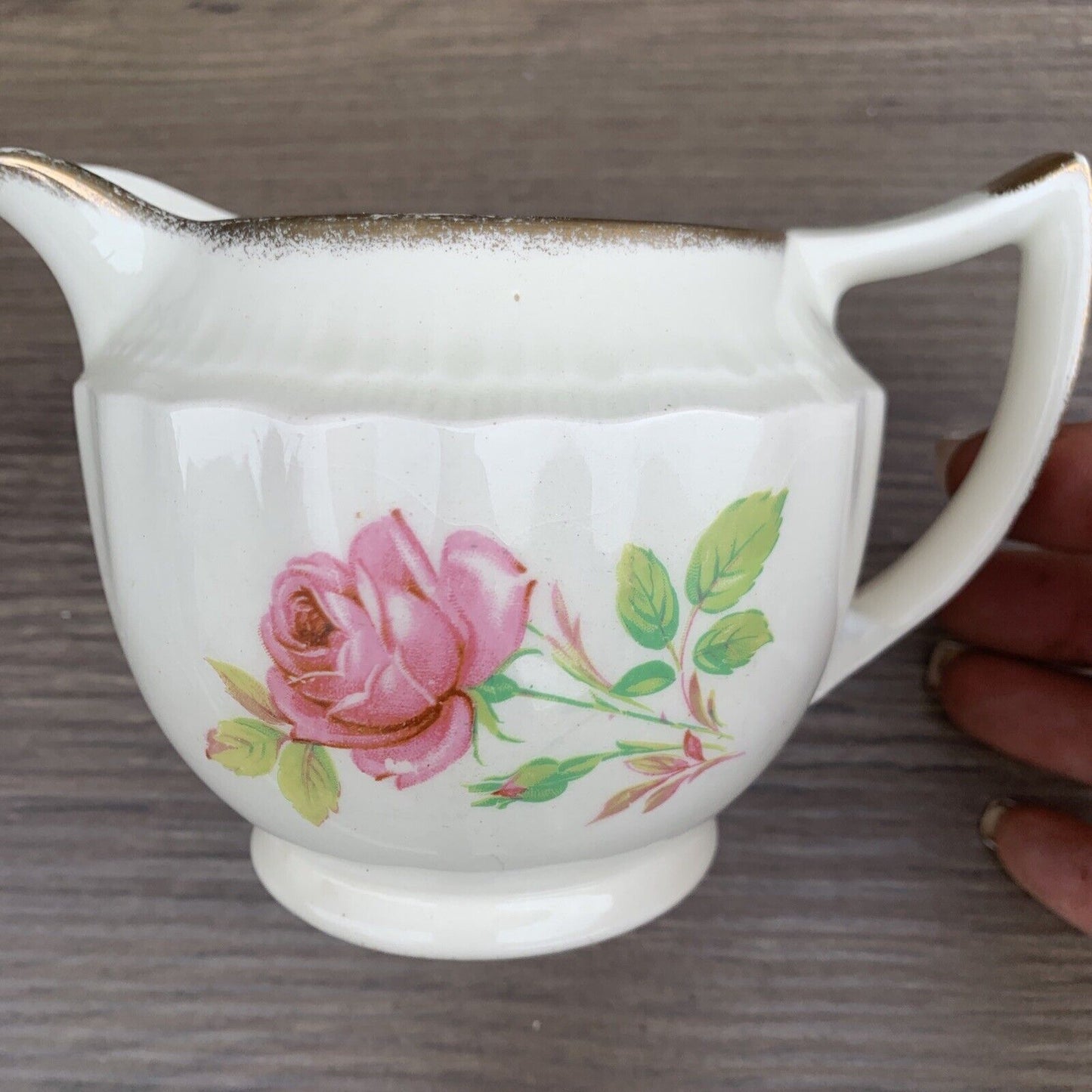 SWINNERTONS Jug Luxor Vellum Off White  Floral Pink Rose Gold Rim Vintage 1940s