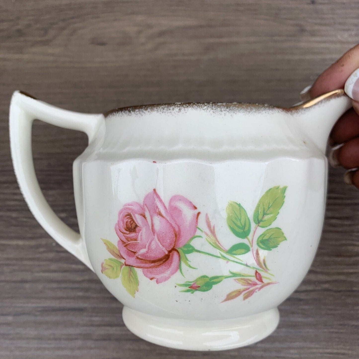 SWINNERTONS Jug Luxor Vellum Off White  Floral Pink Rose Gold Rim Vintage 1940s