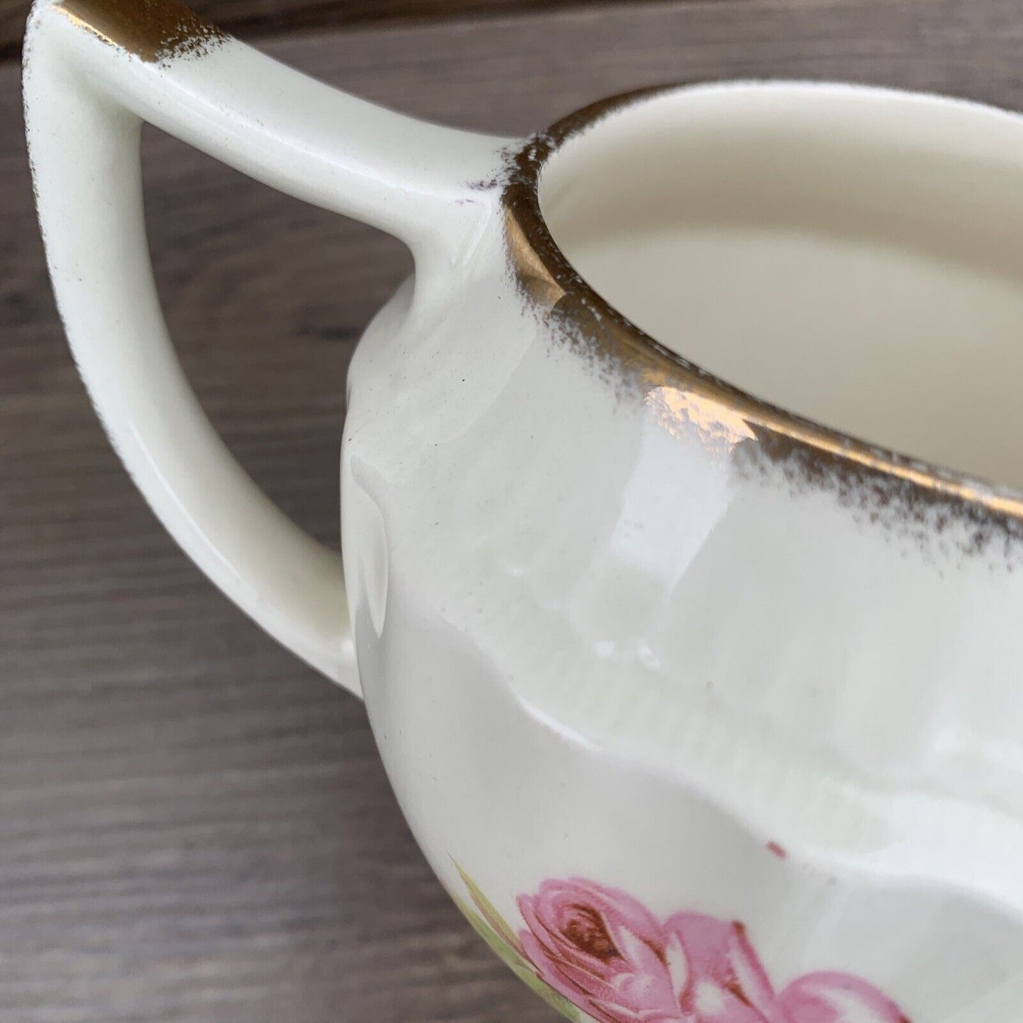 SWINNERTONS Jug Luxor Vellum Off White  Floral Pink Rose Gold Rim Vintage 1940s