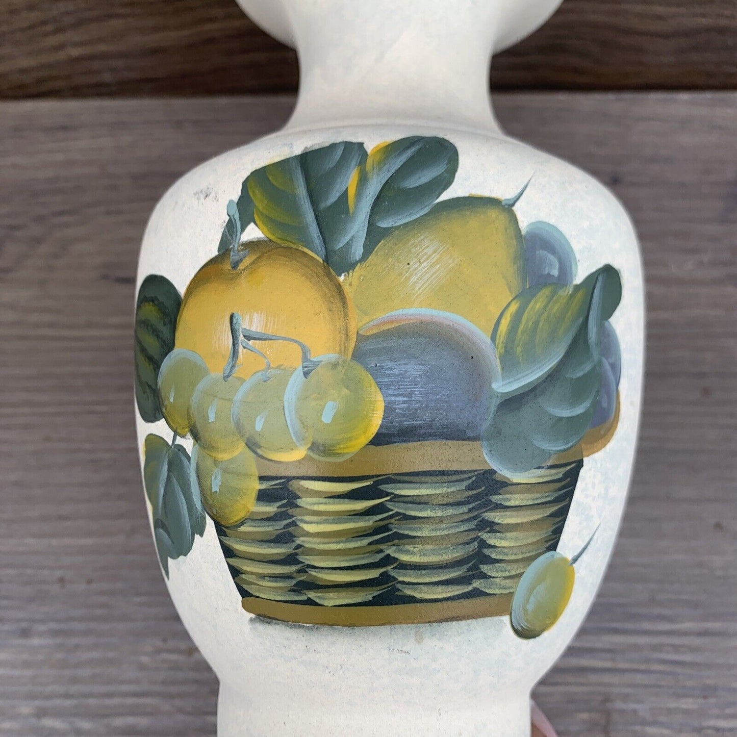 Vintage 20cm POTTERY VASE Handpainted Italian Urn Patina Fruit Basket Green