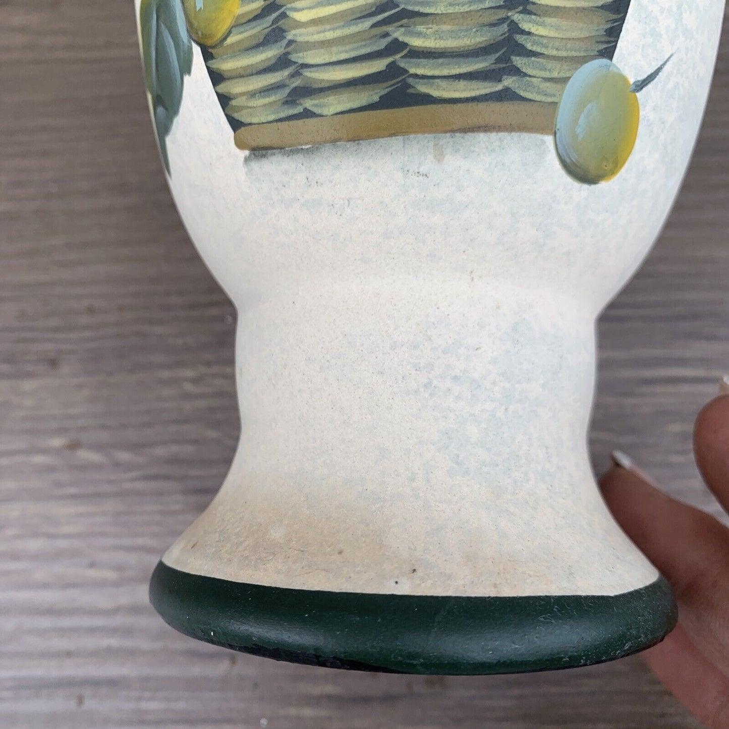 Vintage 20cm POTTERY VASE Handpainted Italian Urn Patina Fruit Basket Green