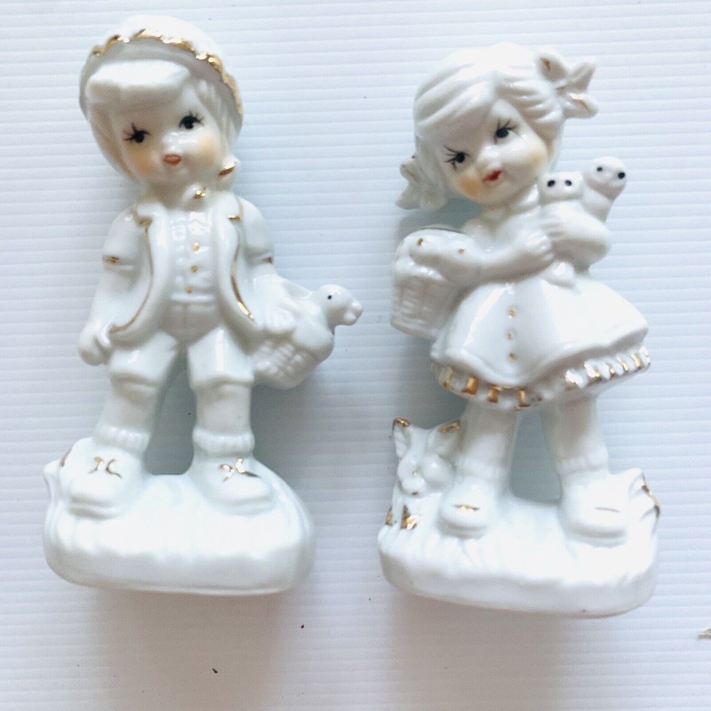 New FIGURINES 1960s JACK and JILL Pair Ceramic White w Gold Trim Bomboniere