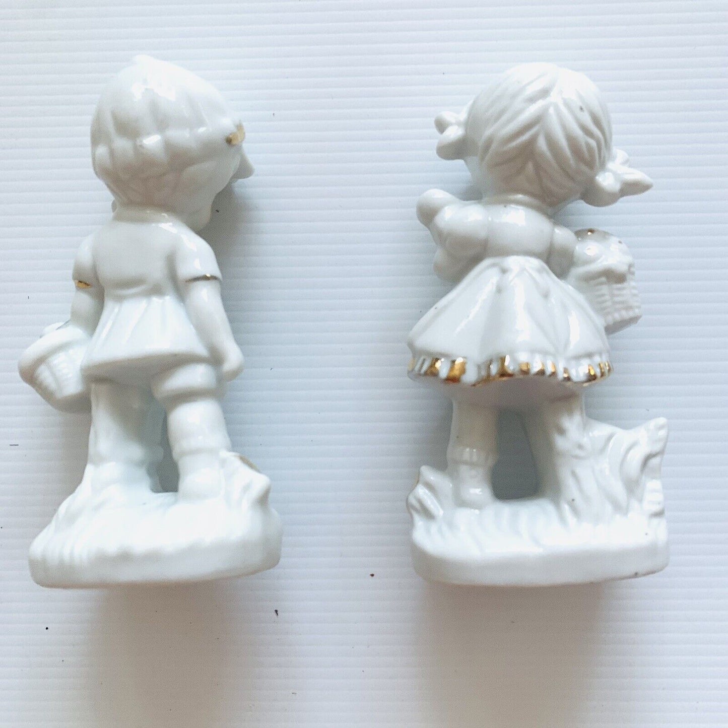 New FIGURINES 1960s JACK and JILL Pair Ceramic White w Gold Trim Bomboniere