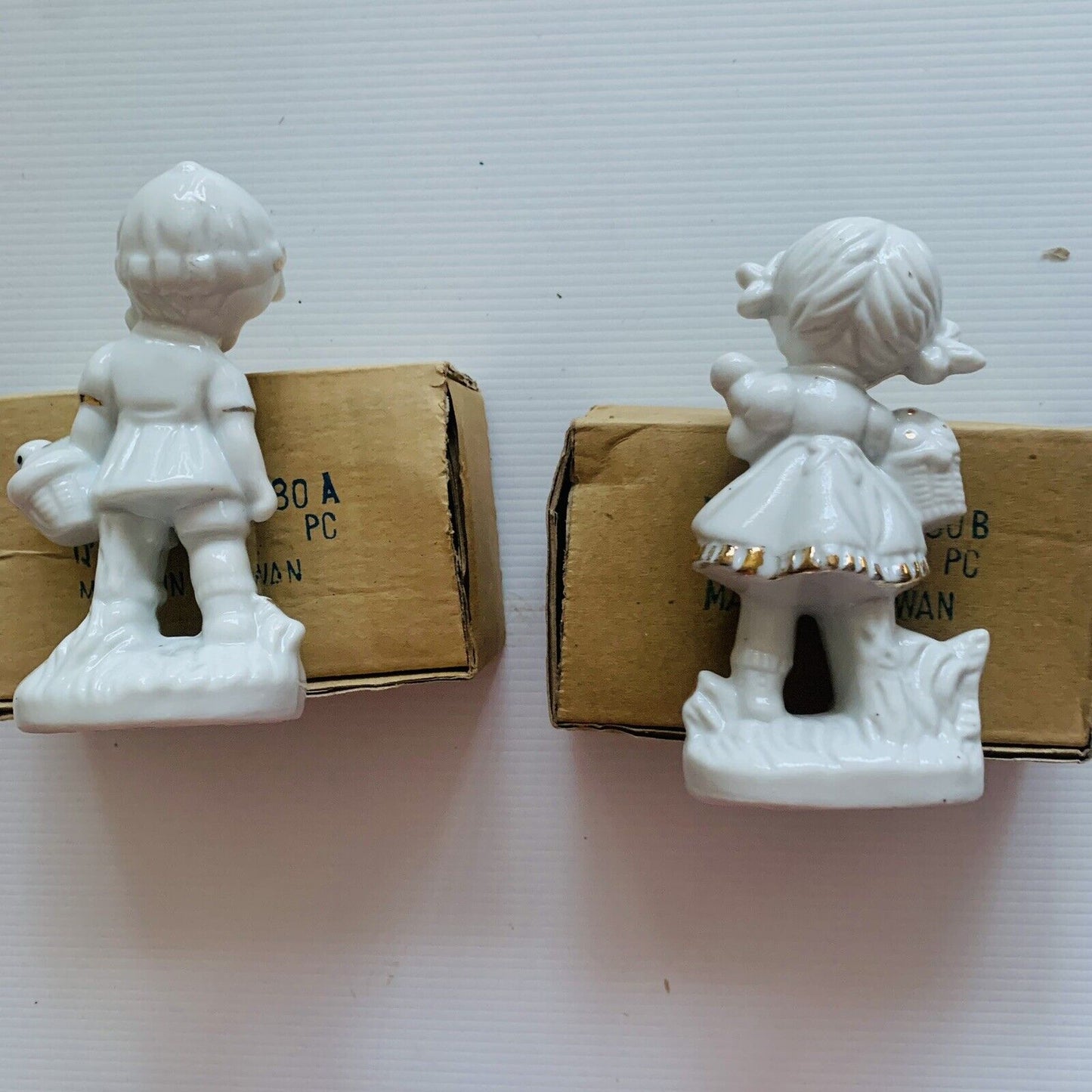 New FIGURINES 1960s JACK and JILL Pair Ceramic White w Gold Trim Bomboniere