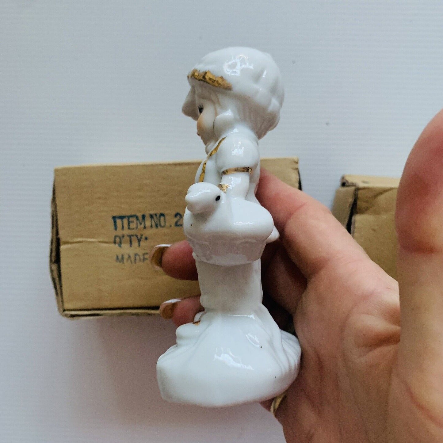 New FIGURINES 1960s JACK and JILL Pair Ceramic White w Gold Trim Bomboniere