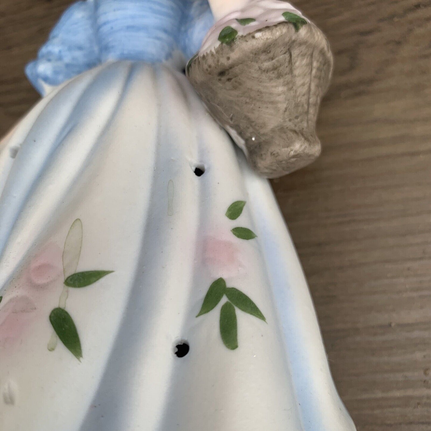 Vintage Ceramic Pomander Lady w Basket Figurine Potpourri Victorian Style Statue