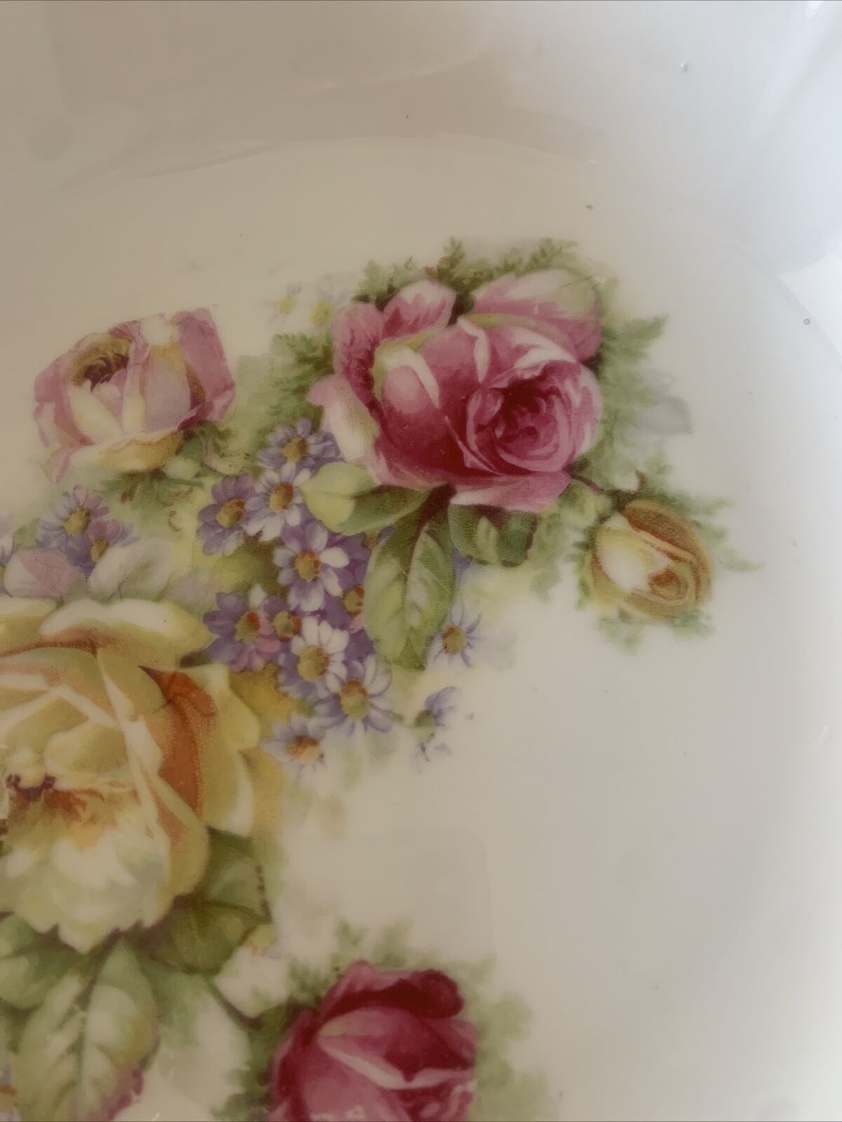 Vintage Hand Painted Bowl 9" 23cm Germany Roses Floral Scalloped Lustre Stamp 44
