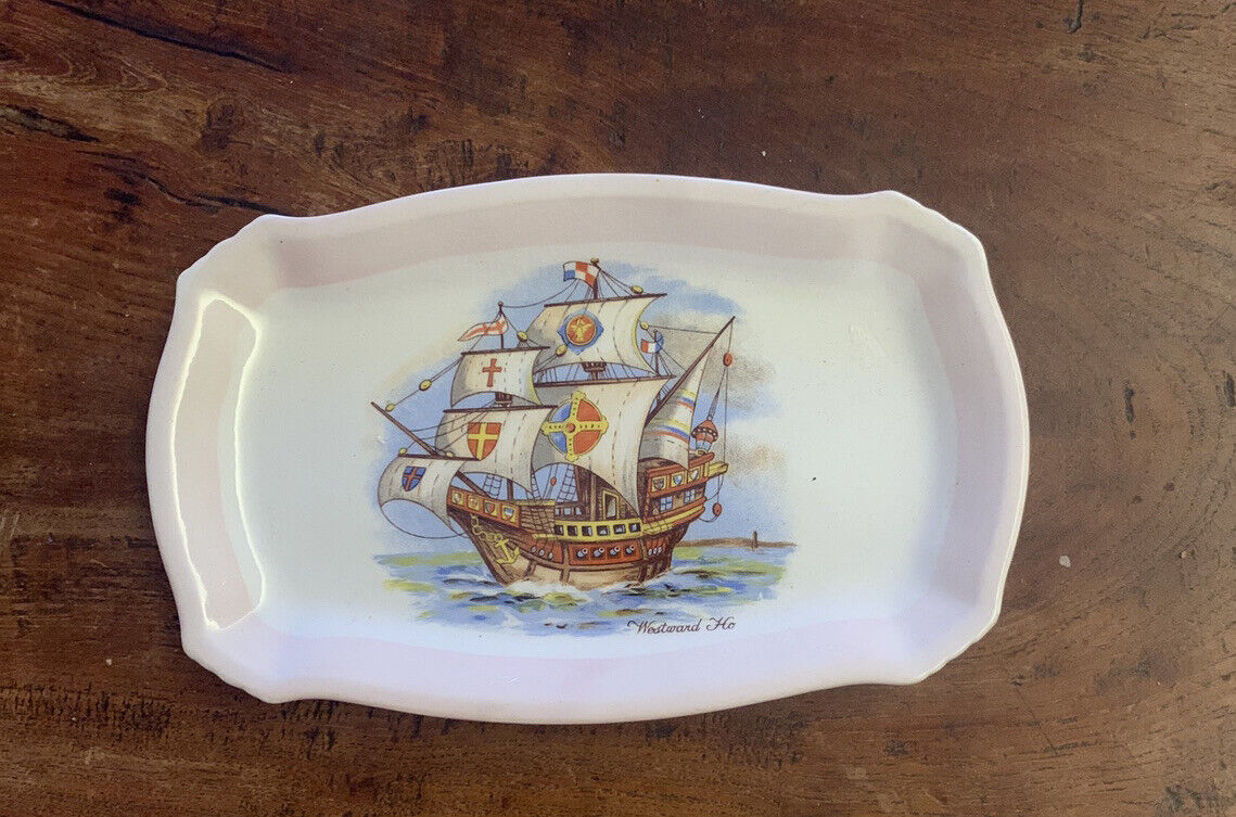 Vintage NELSON WARE Westward Ho Rectangular Dish Plate Ship Transfer 21cm 1950s